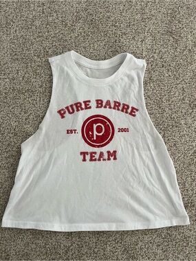 Pure Barre White Tank with Red 'Pure Barre Team' Logo